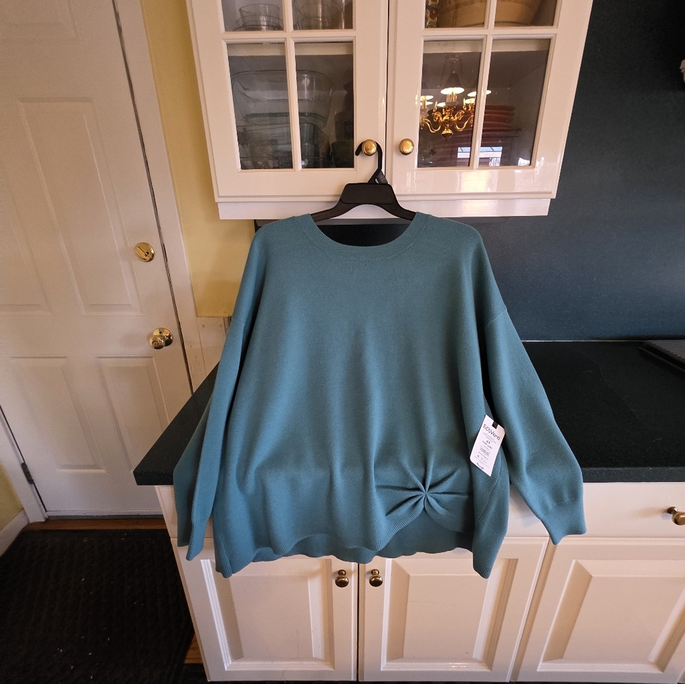 Terra & Sky Women's Aqua Crew Neck Sweater Teal